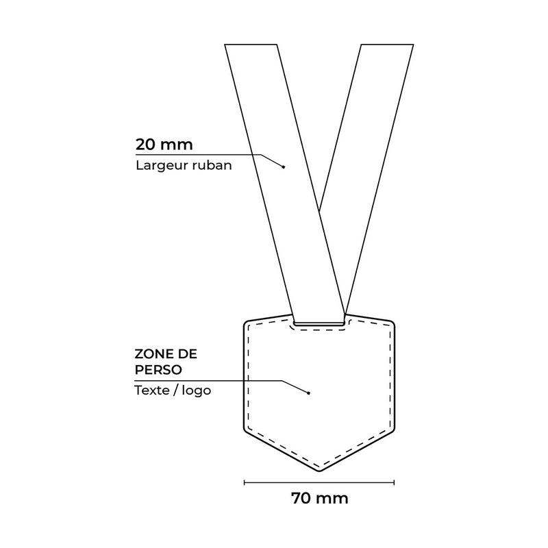 Schéma médaille en bois gamme Dynamique avec dimensions et options de personnalisation