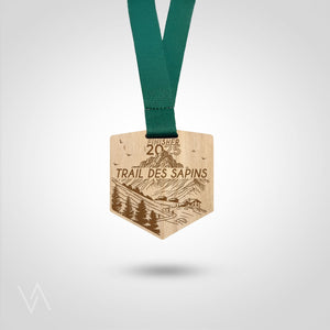 Médaille en bois trail des sapins gamme Dynamique studio Vulka