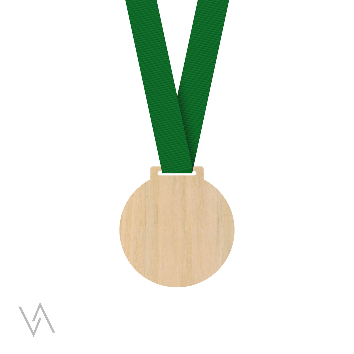 Médaille personnalisable Vulka en bois clair, forme ronde, ruban vert